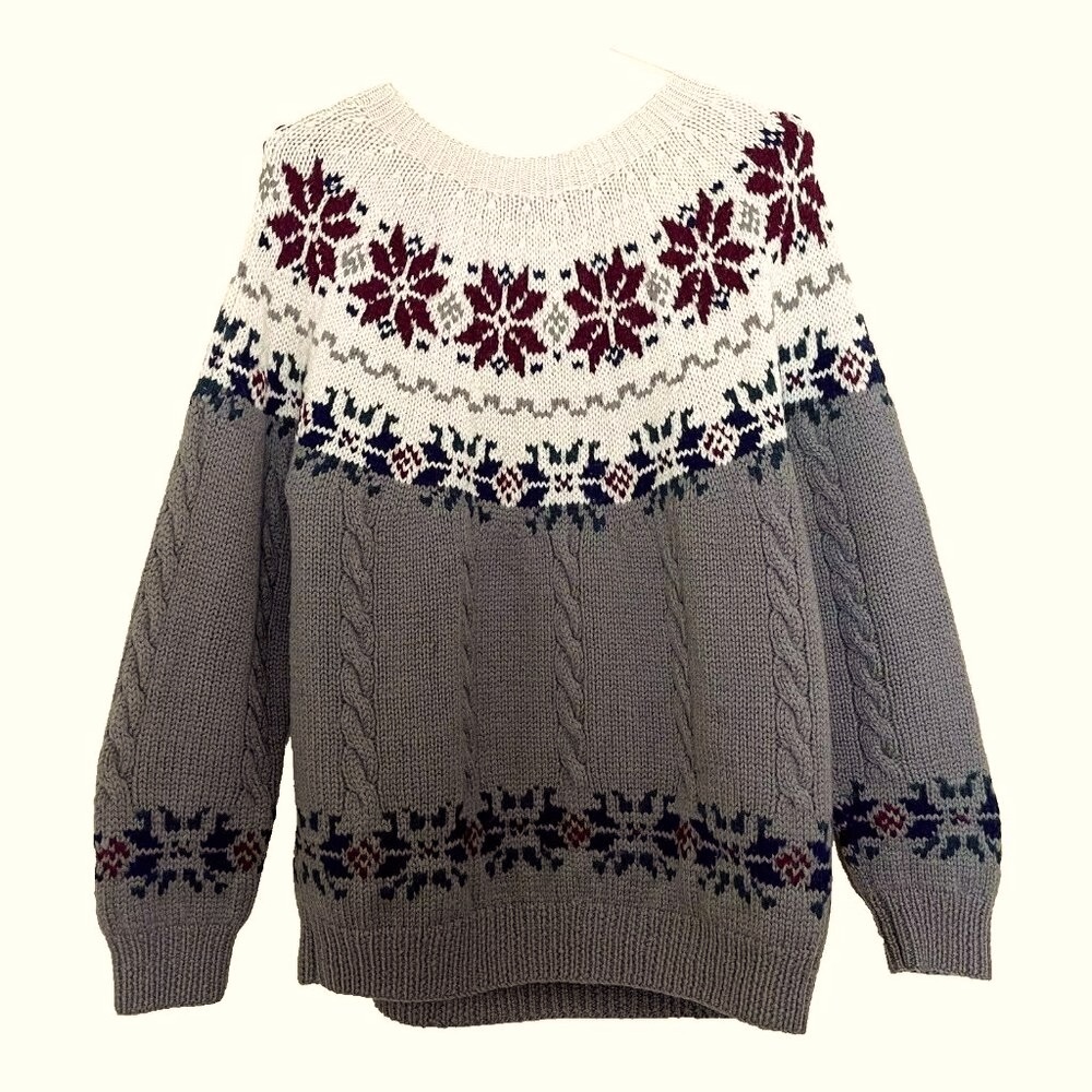 VTG Y2K The Lodge Fair Isle Wool Crewneck Sweater Men's Large Chunky Cable Knit